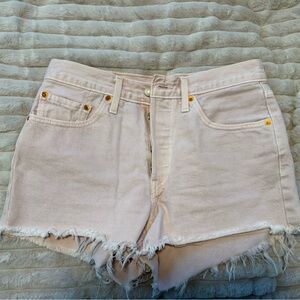 Levi's 501 Light Pink Frayed Jean Shorts